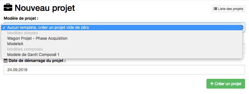 Créer un projet à partir d'un template